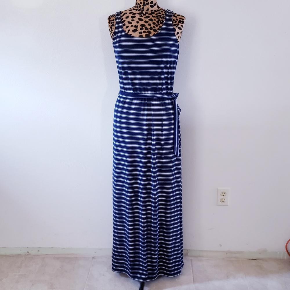 CHAPS Navy Striped Maxi Dress